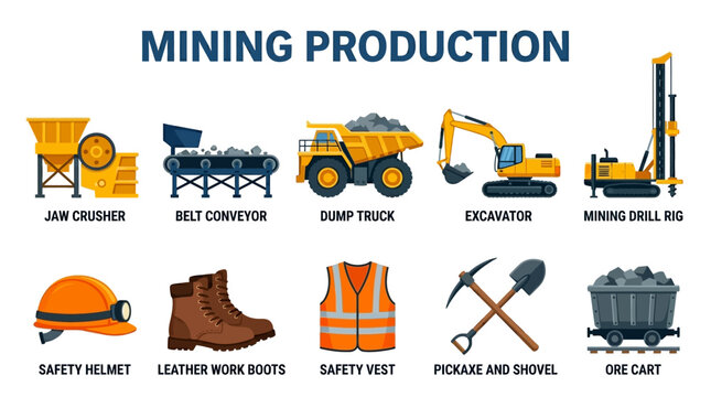 Mining Equipment and Safety Gear Collection for Mineral Extraction Industry