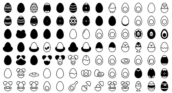 Egg icon collection with Easter egg and cracked egg vector illustrations