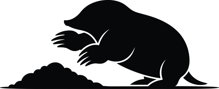 Black silhouette of a mole digging earth