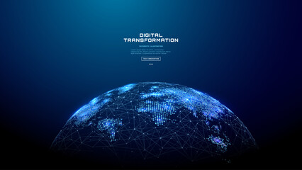 Advanced tech illustration of planet Earth with a glowing global network, digital map, AI systems that connect the world through intelligent data and futuristic background design. Vector illustration. © AntonKhrupinArt