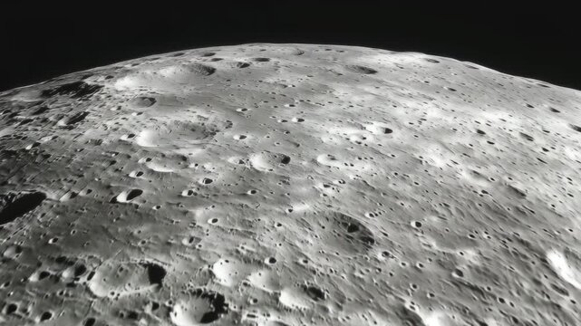 Craters and rugged terrain of the moon surface are shown up close in this detailed exploration of lunar geology