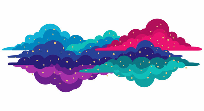 Abstract, colorful cloud formations with tiny golden dots, reminiscent of stardust