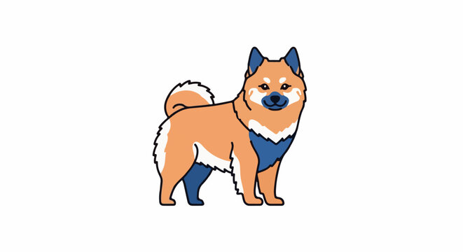 A pixelated cartoon dog with orange, white, and blue coloring