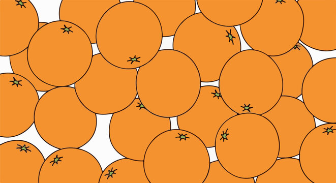 A vibrant, seamless pattern of numerous oranges with black outlines and white backgrounds