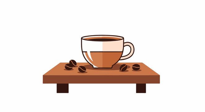 A simple illustration of coffee beans and a cup of coffee on a tray