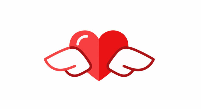 A stylized heart with white wings and gradient red colors