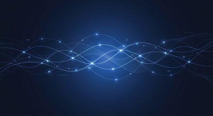 Fototapeta na wymiar Abstract blue digital technology wave background with glowing network connections. Digital future technology communication concept. Vector illustration
