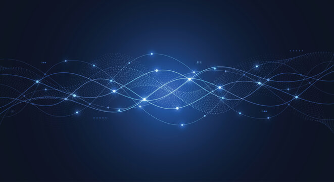 Abstract blue digital technology wave background with glowing network connections. Digital future technology communication concept. Vector illustration