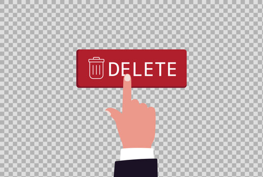 Hand pressing the delete button concept of data removal digital security and information management
