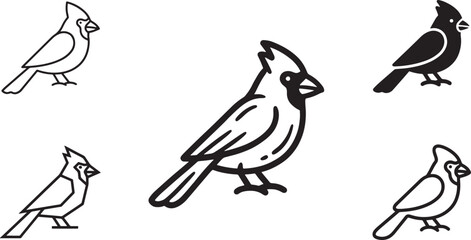 Fototapeta premium Set of northern cardinal bird icons in various vector graphic styles including minimal line bold silhouette geometric stroke and rounded stroke designs for creative design projects Vector