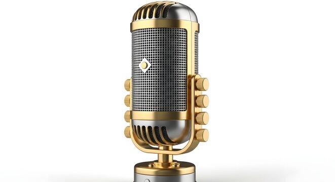 Golden vintage style condenser microphone with stand