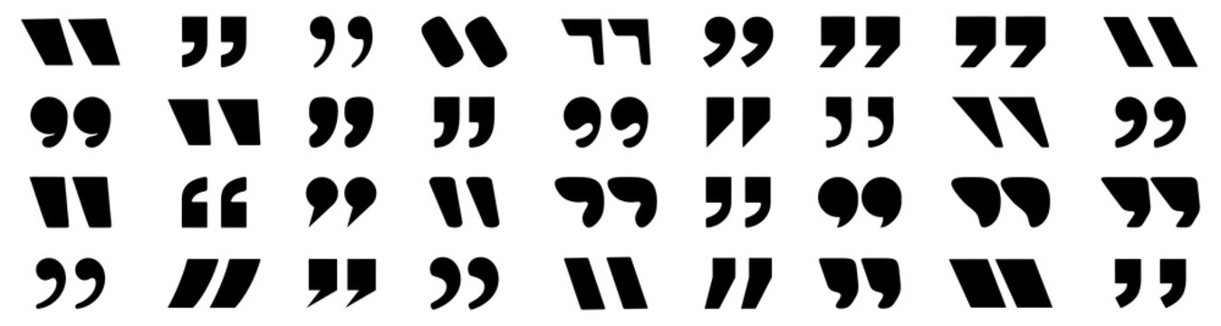 Quote mark collection in black. Set of speech punctuation and citation symbol elements
