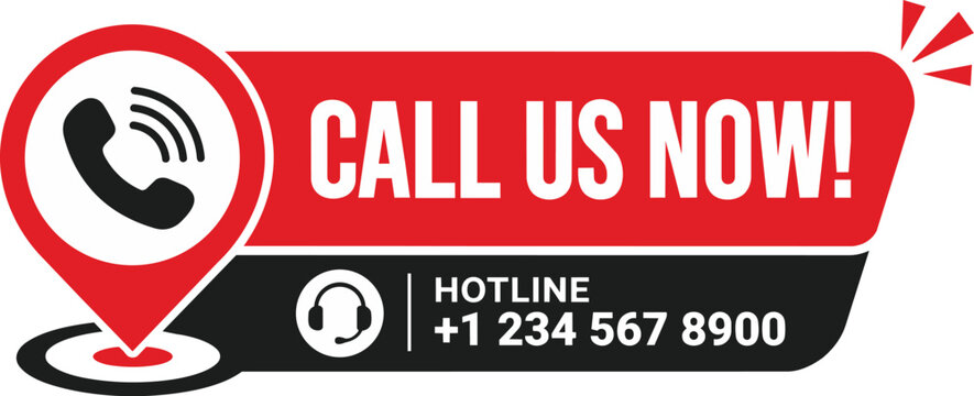 Call Us Now Hotline Banner with Phone Location Icon Flat Vector Illustration