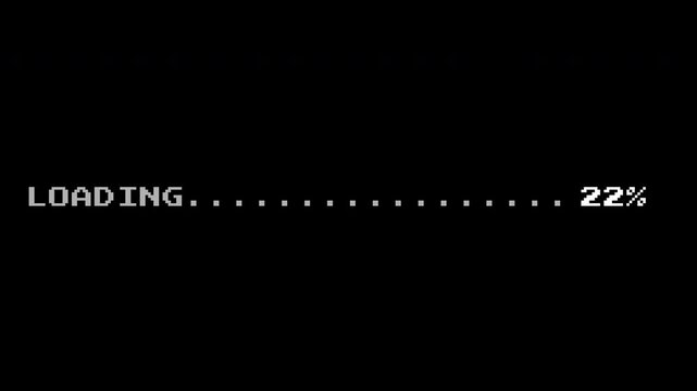 loading 8 bit retro simple progress for game, vintage film, retro film, old movie, in command line style, pixelated loading screen on transparent background