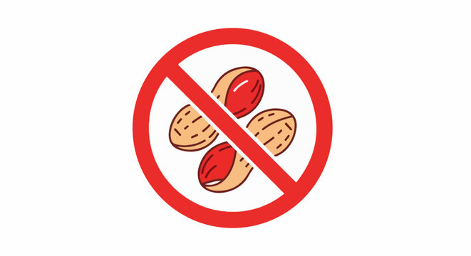 A red circle with a diagonal line through it, indicating no peanuts allowed