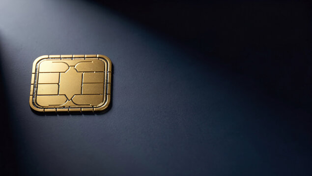 Smart card microchip metal gold metallic shiny matte surface landscape close-up framing