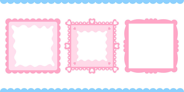 Vector kawaii lace with template border set for valentine cute trendy. Frame picture notebook with y2k birthday children for coquette scrapbook design. Rectangle writing vector with card