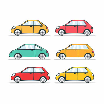 Set of colorful cartoon cars