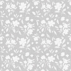 Fototapeta premium Graphic hand drawn cottagecore floral pattern with ditsy flowers. Leaves, foliage, and meadow flowers form a timeless print. Ideal for wrapping paper, fashion print, and decorative backgrounds.
