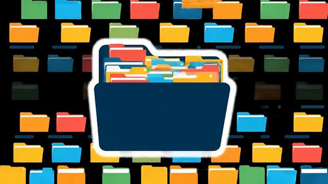 Digital folders on a computer screen against a dark backdrop