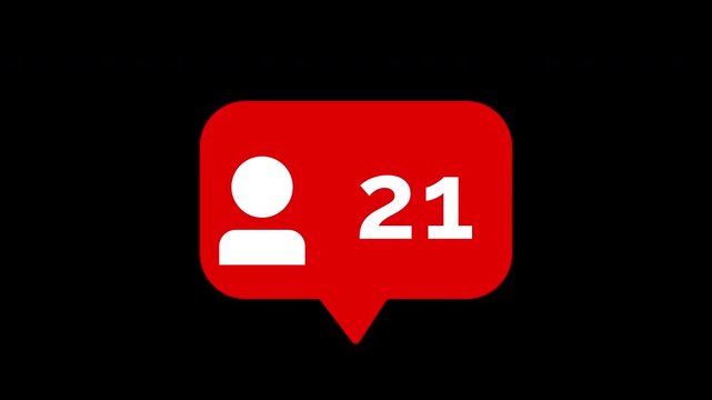 social media notification pop up follower or person flat icon animation with counting from 0 to 124, engagement notification counter, growth social media insight on transparent background