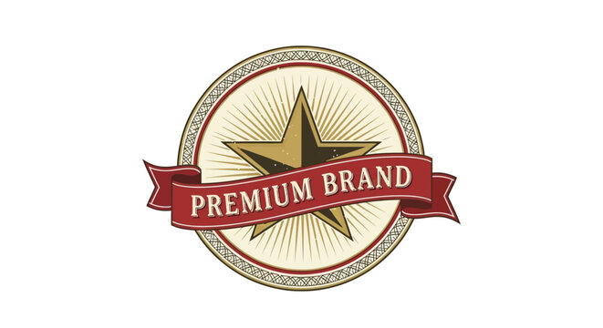 Premium label icon, circular emblem with red banner, nobody