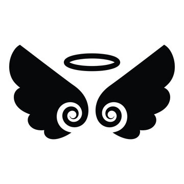 Black angel wings with halo symbol icon graphic illustration icon