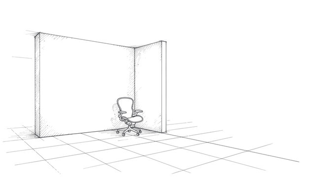 Empty office chair in a corner, minimalist sketch.