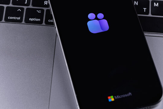 Microsoft Teams logo mobile app on a screen smartphone iPhone. Microsoft Teams is a team collaboration platform developed by Microsoft 365 suite. Batumi, Georgia - March 25, 2026