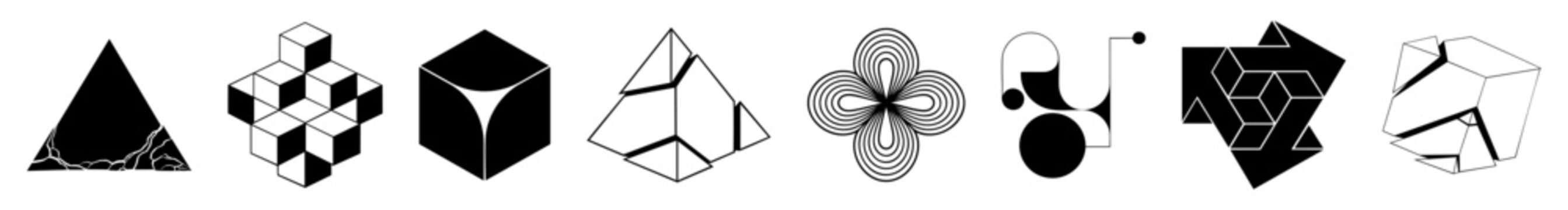 Abstract geometric symbols set Bauhaus, sacred geometry and brutalist design