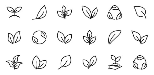 Obraz premium Leaf icon set. Leaves of trees and plants icons in line style. Editable web icons for natural, eco, bio, vegan labels etc. Vector illustration.