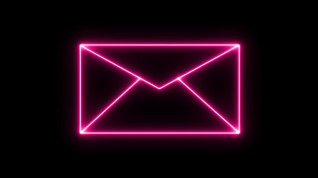 Neon mail envelope icon saber animated on black background. glowing neon Mail envelope, 4k video animation