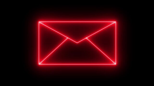 Neon mail envelope icon saber animated on black background. glowing neon Mail envelope, 4k video animation