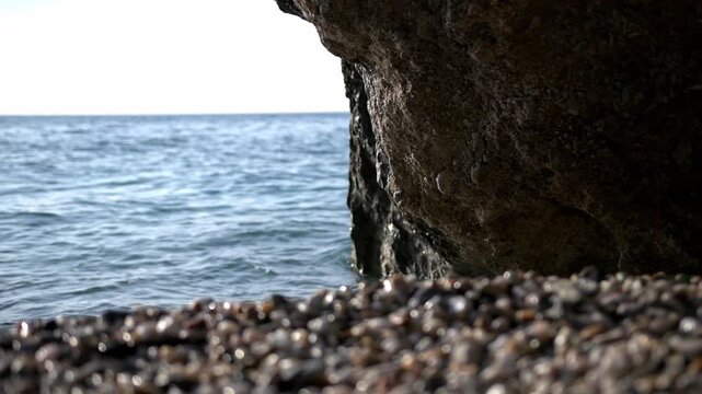 Waves Reaching Rocky Beach in Varigotti Italy