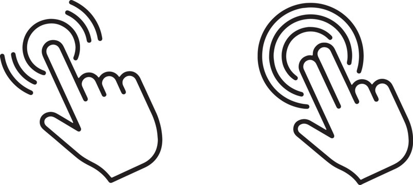 Art & Illustration, Human hand index finger clicking and tap gesture touch screen outline vector icons
