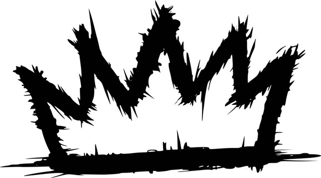 Grunge black crown silhouette with sharp spikes white background