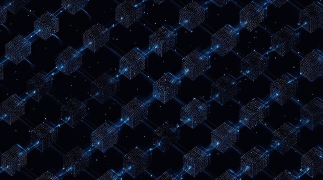 Digital Blockchain Technology Pattern, Cryptographic Data Chain Network, Seamless Texture Background.