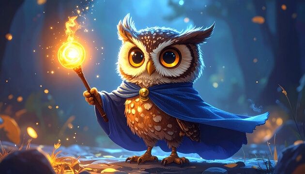 Wise owl with magical orb