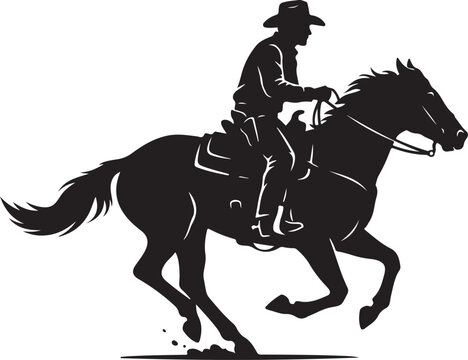 Black cowboy riding horse silhouette, equestrian vector icon, horseback rider, western style