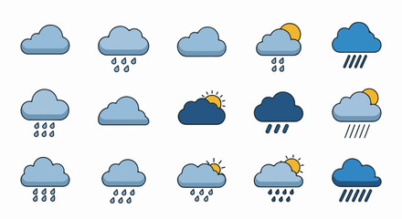 Obraz premium Collection of stylized icons depicting clouds and various weather conditions