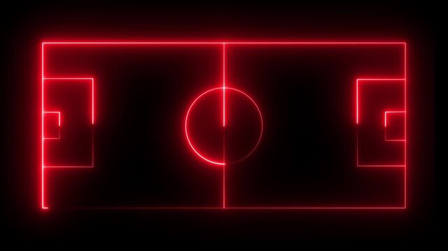 glowing neon football field outline animation video on black background,Glowing neon lights match future football isometric field video animation on a background.