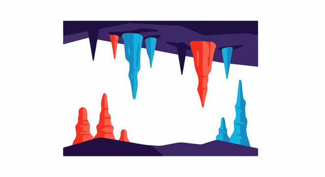 Colorful stalactites and stalagmites in abstract cave formation