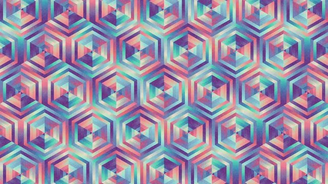Retro hexagon pattern abstract background loop with grainy texture.