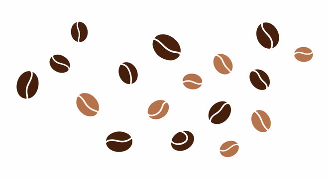Assorted roasted coffee beans scattered across a white background