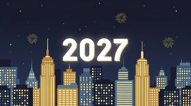 Text 2027 on city background