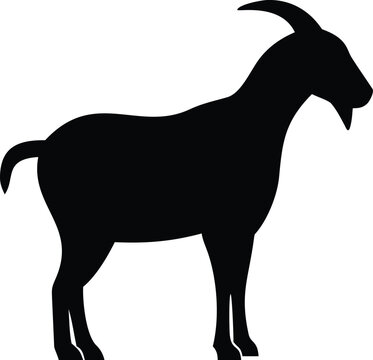 Black Goat Standing Silhouette Against Plain Background in Minimalist Style