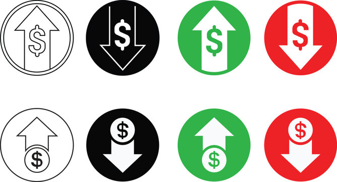 Financial market trend arrow vector illustration icon set with profit and loss indicators