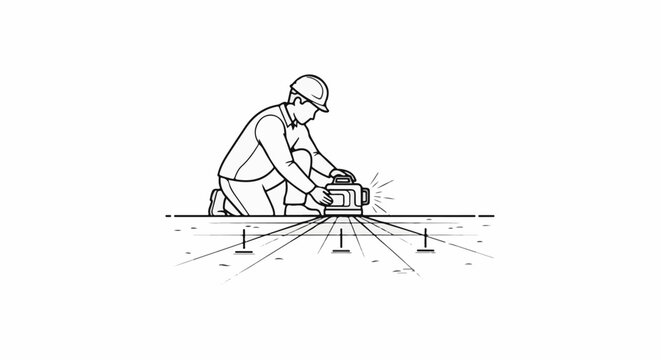 Construction worker using a laser level for accurate alignment and measurements