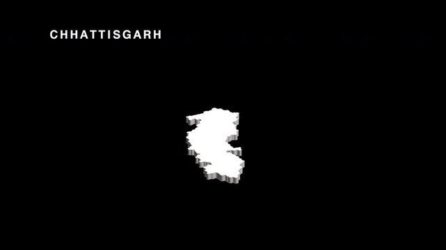 Chhattisgarh state of india map rotating on black background