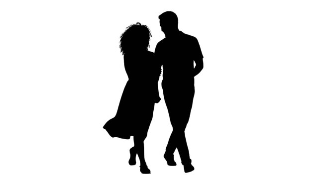 Black silhouette of couple dancing isolated on transparent background, Vector